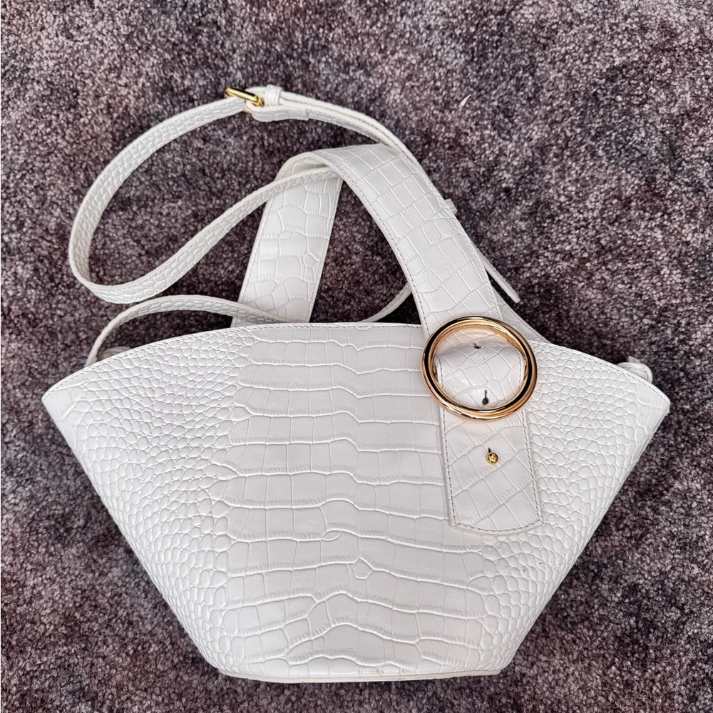 Parisa Wang White Croc-Embossed Shoulder Bag